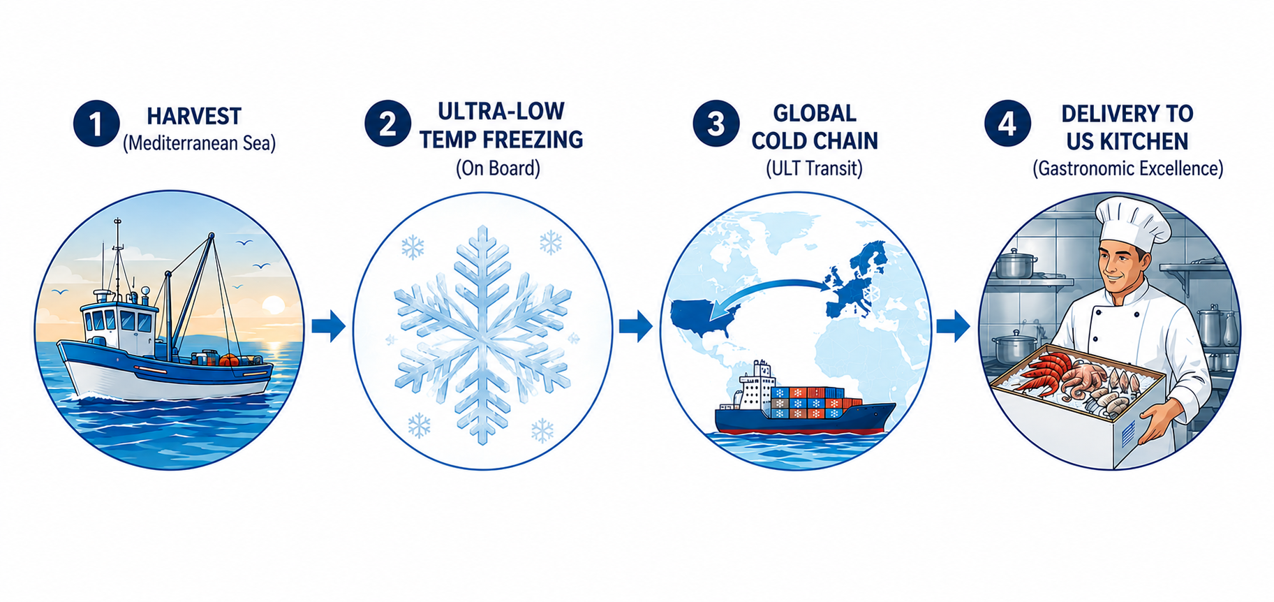 Infographic of our 4 steps to ensure the best technology for freezing process.